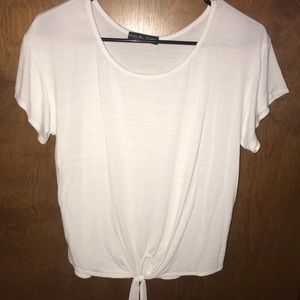 Sheer white tee with tie in front